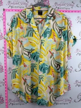 Far west T-shirt floral leafs Tropical Button-Down Shirt - Yellow & Aqua